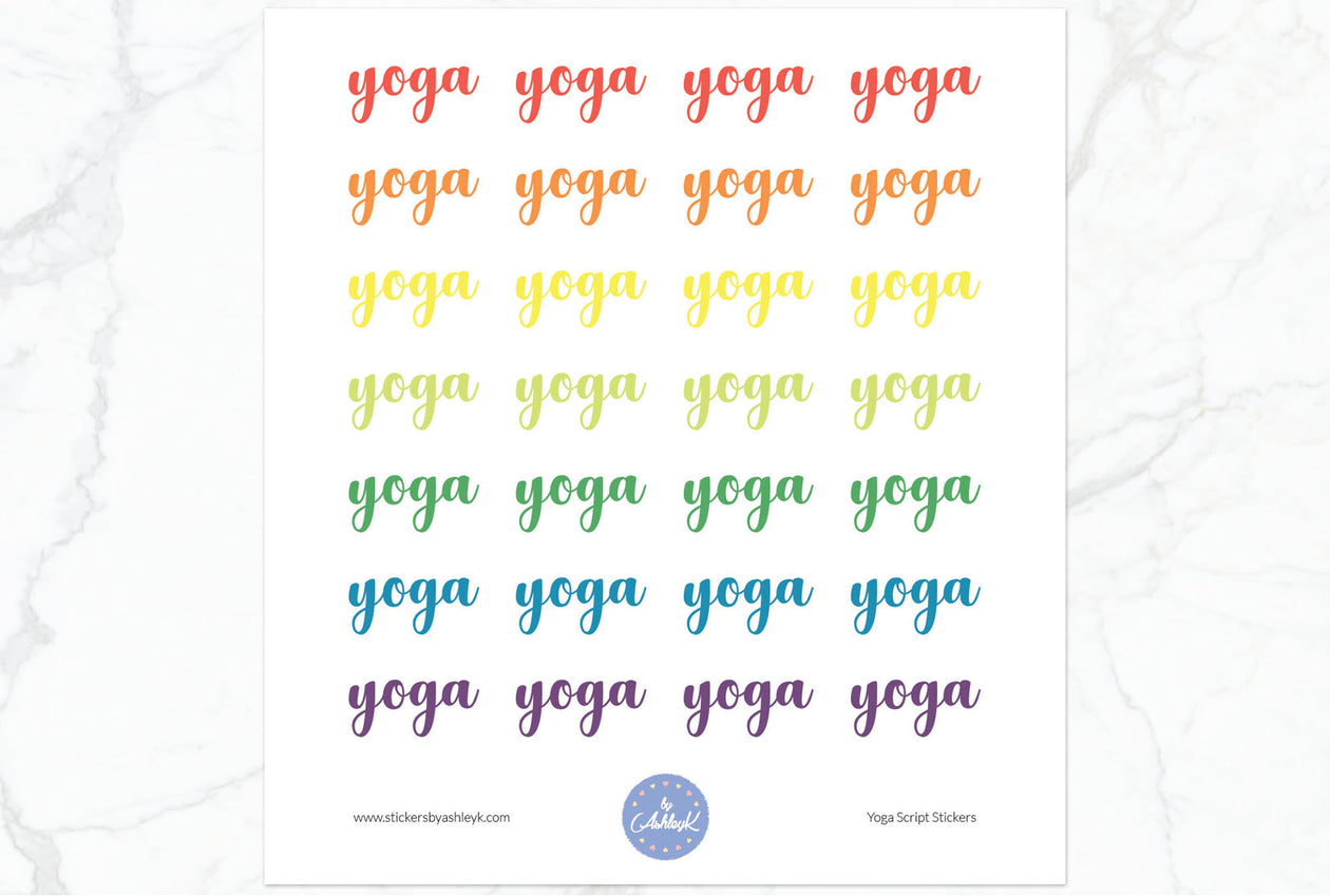 Yoga Script Stickers - Pastel Rainbow