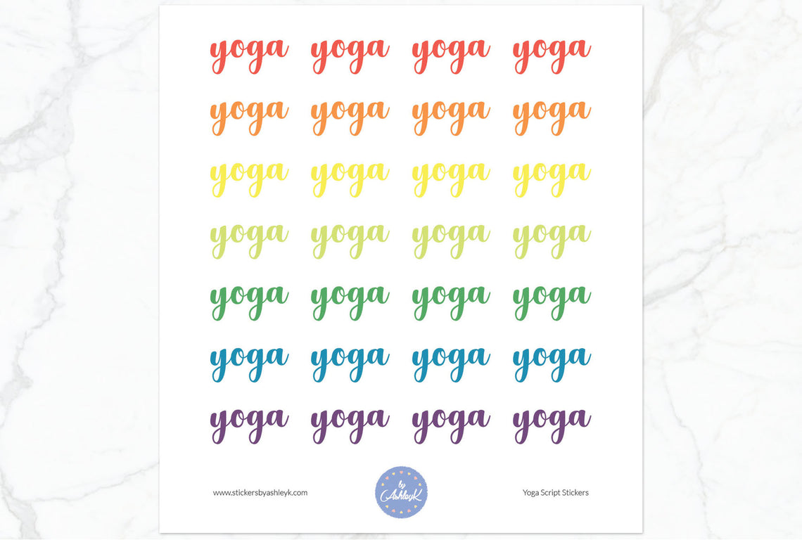 Yoga Script Stickers - Pastel Rainbow