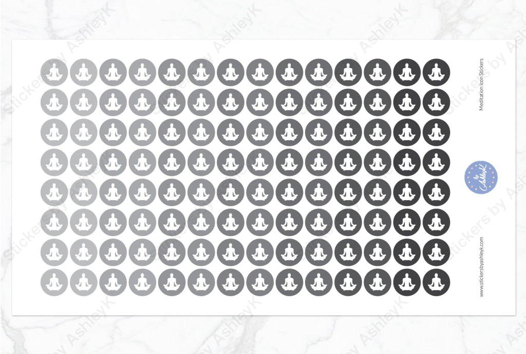 Meditation Icon Round Stickers - Monochrome