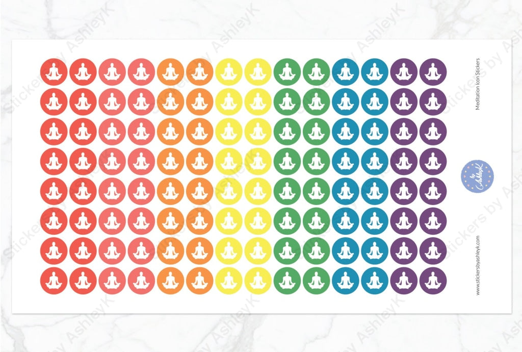 Meditation Icon Round Stickers - Pastel Rainbow