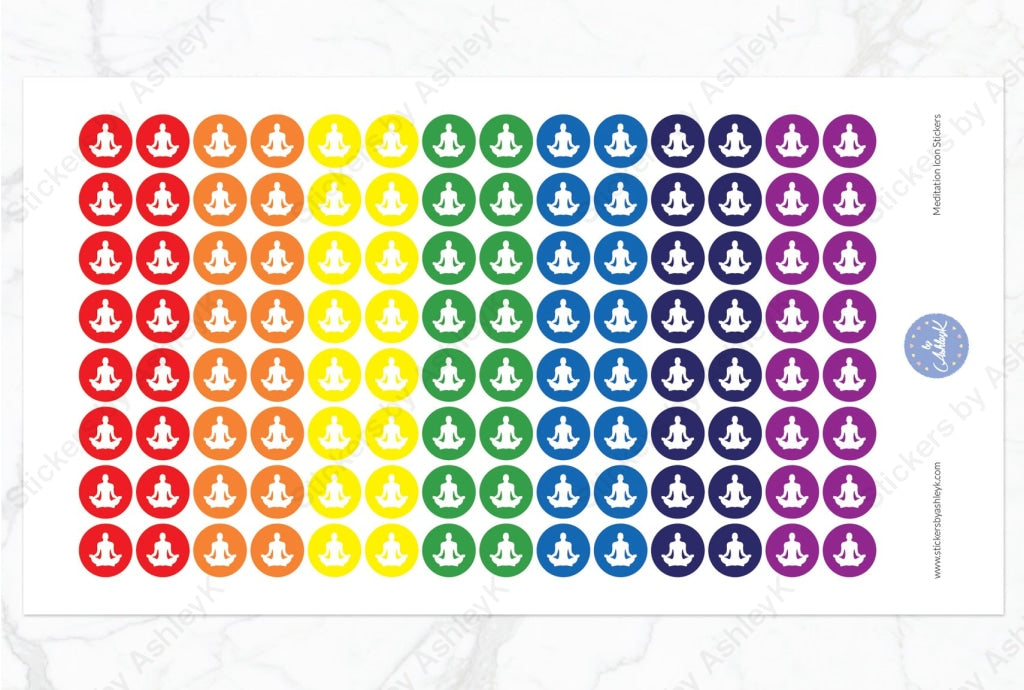 Meditation Icon Round Stickers - Rainbow